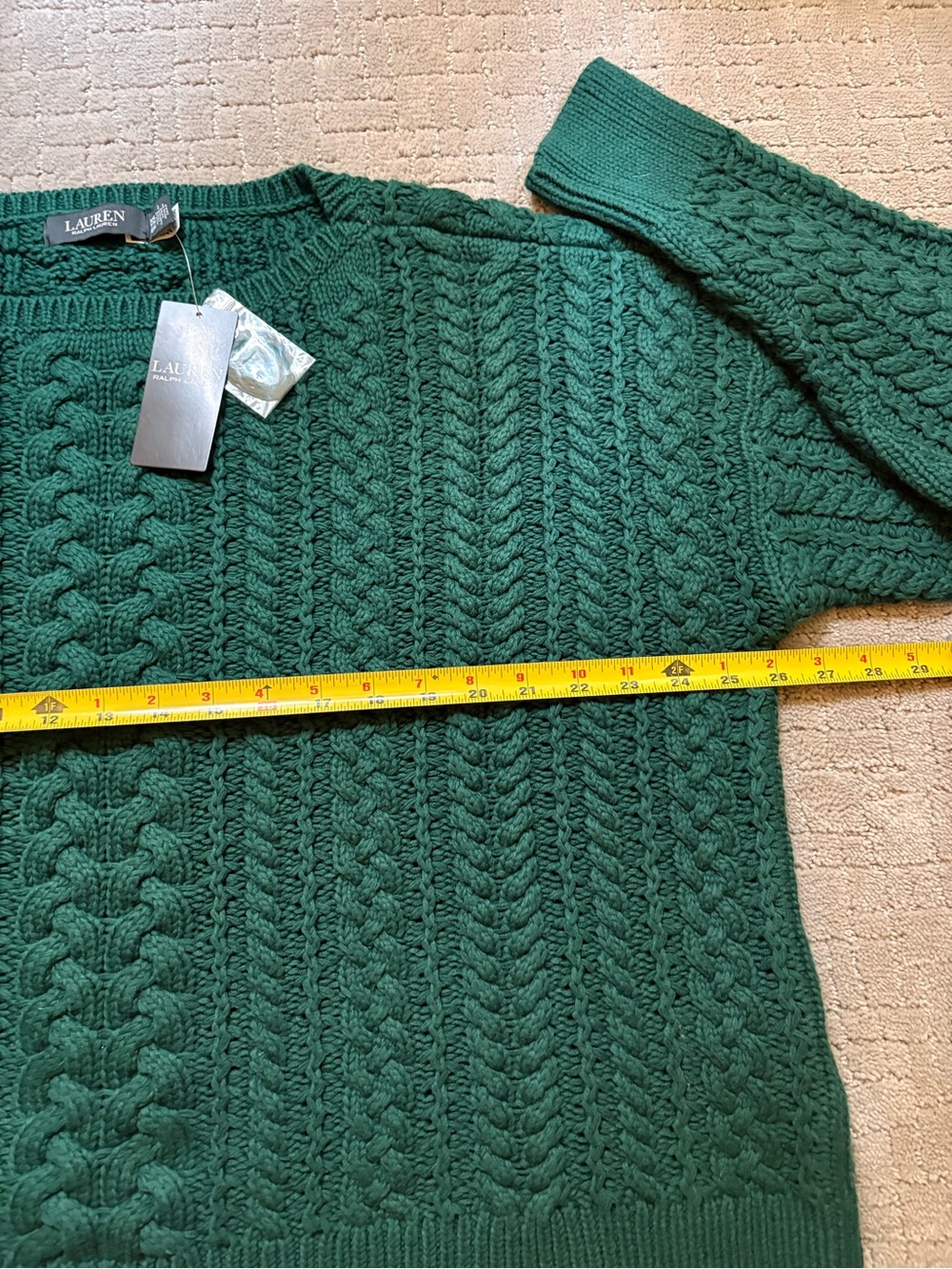 Lauren Ralph Lauren Evergreen Dark Forest Green Chunky Cable-knit Sweater - Picture 6 of 8